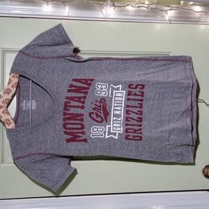 Women's Pro Edge Montana Griz Grizzlies grey maroon v-neck T-shirt M